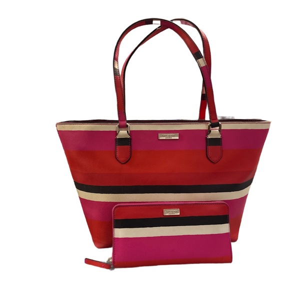 kate spade Handbags - Kate Spade Multicolor Striped Tote and Matching Wallet EUC